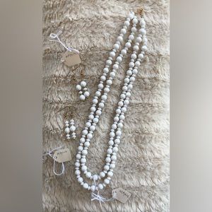 White Acrylic Double Strand Necklace w/ Duel Earring Set